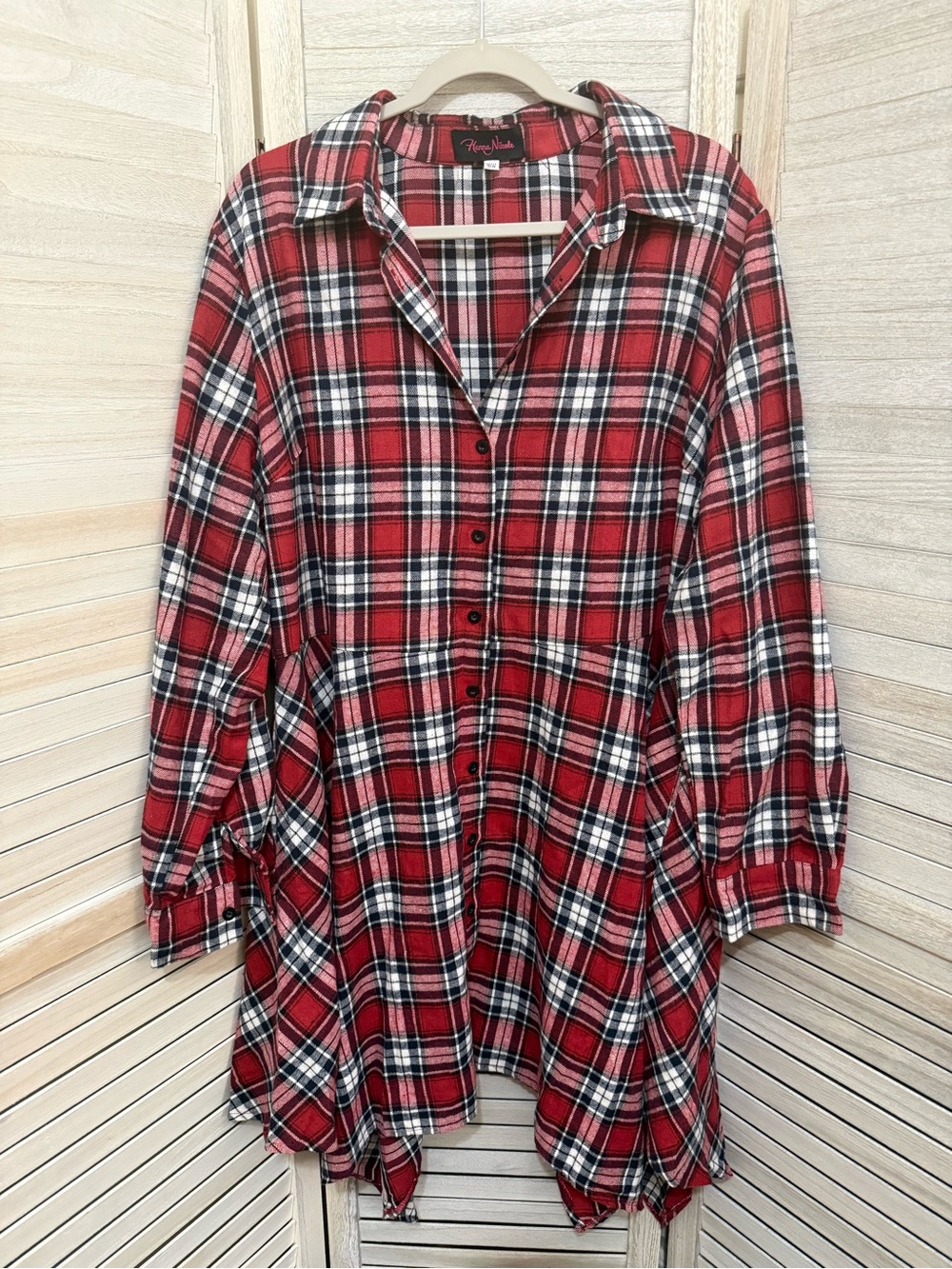 Plaid Red Button-Front Women’s Tunic/Dress Shirt